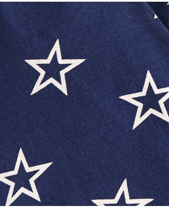 Babyhug Cotton Single Jersey Knit Full Sleeves Night Suit With Star Print - Navy Blue