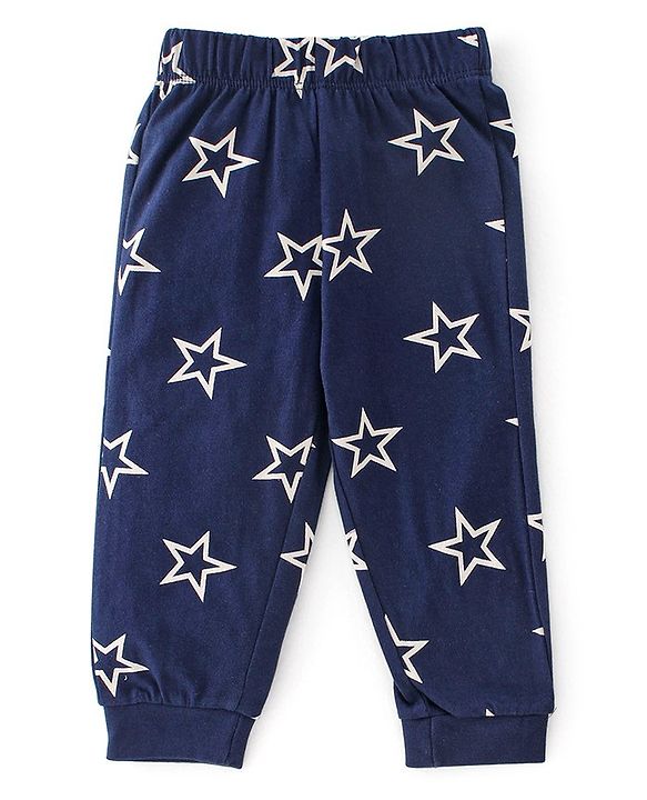 Babyhug Cotton Single Jersey Knit Full Sleeves Night Suit With Star Print - Navy Blue