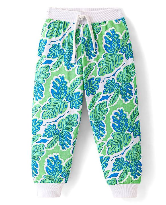 Babyhug Cotton Jersey Knit Full Length Lounge Pant Tropical Theme - Green