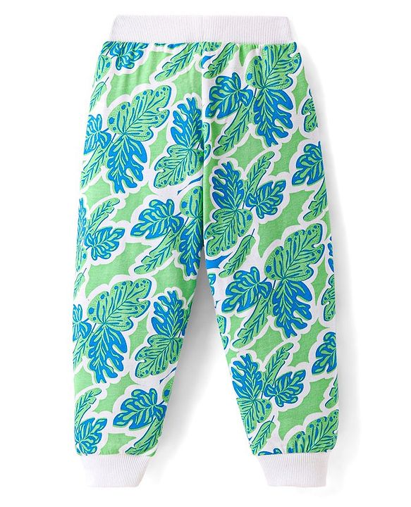 Babyhug Cotton Jersey Knit Full Length Lounge Pant Tropical Theme - Green