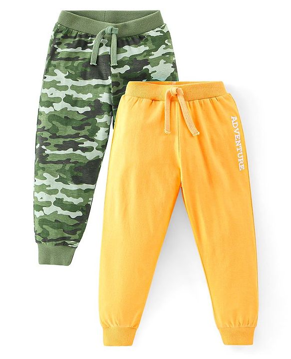 Babyhug Cotton Jersey Knit Full Length Lounge Pant Camouflage & Text Print Pack Of 2 - Multicolor