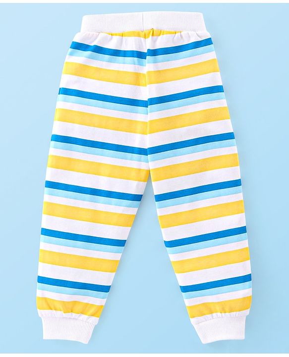 Babyhug Cotton Full Length Lounge Pants Striped & Text Printed Pack  of 2 - Blue & Yellow