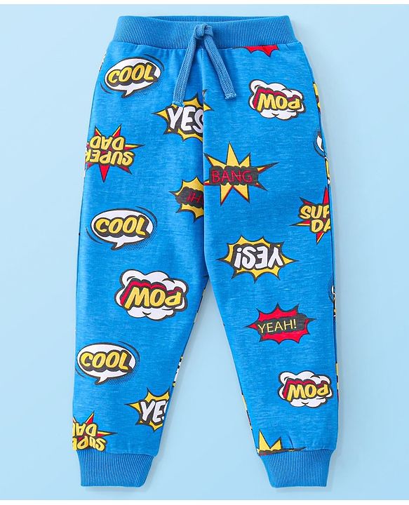 Babyhug Cotton Full Length Lounge Pants Striped & Text Printed Pack  of 2 - Blue & Yellow
