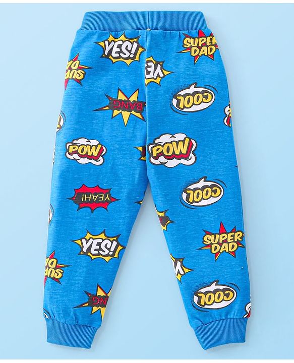 Babyhug Cotton Full Length Lounge Pants Striped & Text Printed Pack  of 2 - Blue & Yellow