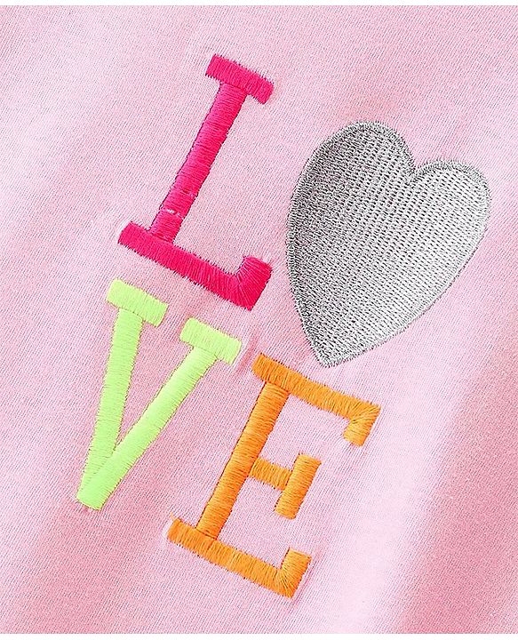 Pine Kids Cotton Knit Half Sleeves T-Shirt Text Embroidery - Pink