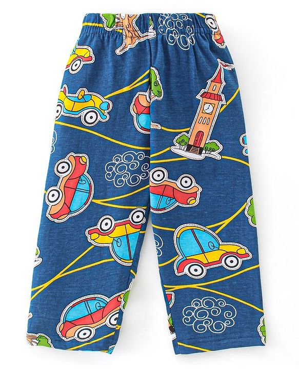 Babyhug Single Jersey Knit Full Sleeves Night Suit Car Print - Navy Blue