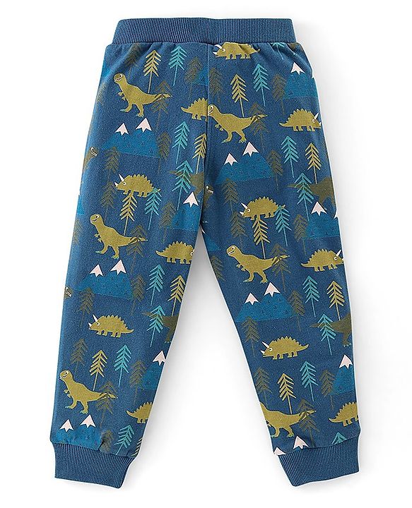 Babyhug Cotton Jersey Knit Full Length Lounge Pant Dino Printed Pack of 2 - Blue & Yellow