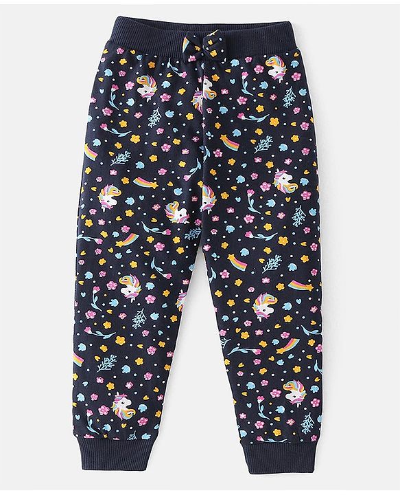 Babyhug Cotton Jersey Knit Full Length Lounge Pant Unicorn Print Pack Of 2 - Multicolor