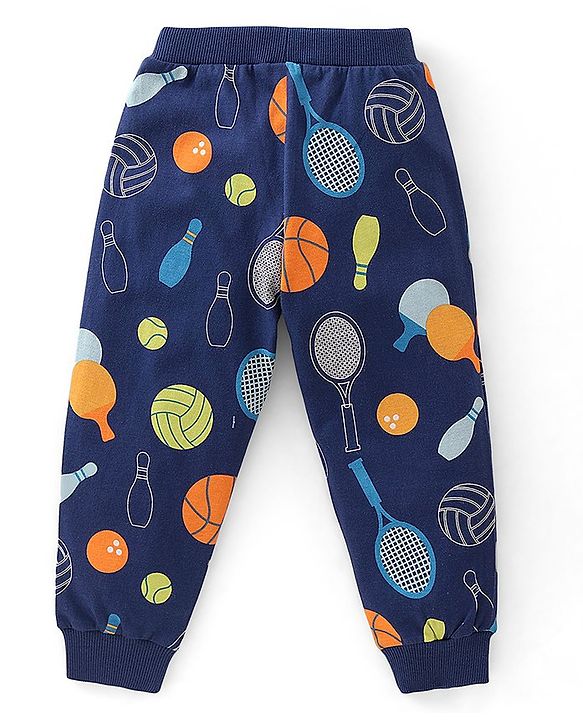 Babyhug Cotton Full Length Lounge Pant Stripes & Bowling Print Pack of 3- Blue & Yellow