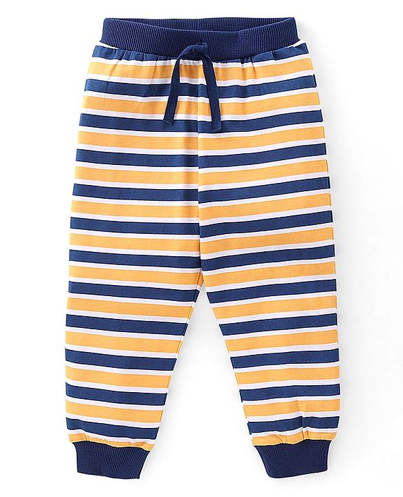 Babyhug Cotton Full Length Lounge Pant Stripes & Bowling Print Pack of 3- Blue & Yellow