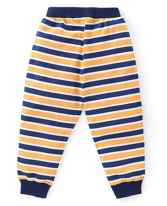 Babyhug Cotton Full Length Lounge Pant Stripes & Bowling Print Pack of 3- Blue & Yellow