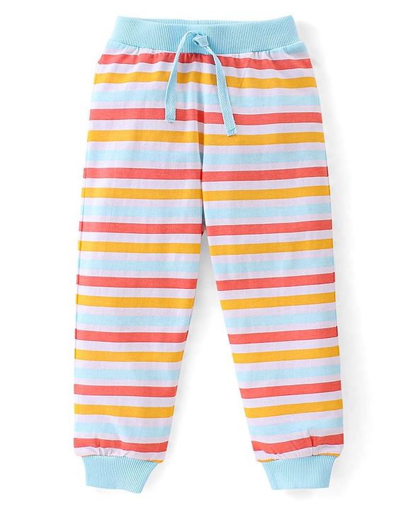 Babyhug Cotton Full Length Lounge Pants Striped Pack of 3 - Pink & Blue