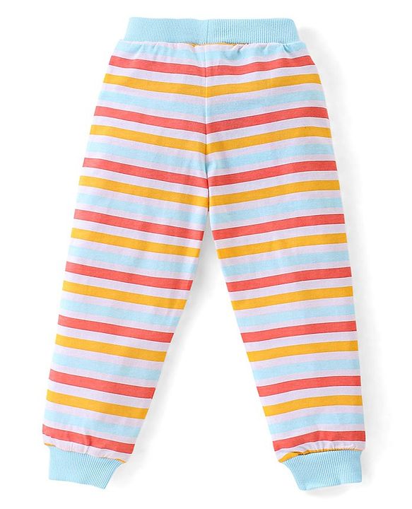 Babyhug Cotton Full Length Lounge Pants Striped Pack of 3 - Pink & Blue