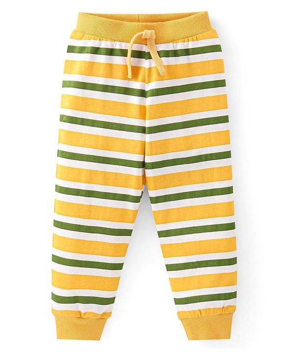 Babyhug Cotton Jersey Knit Full Length Lounge Pant Stripes & Bear Print Pack Of 3 - Multicolor