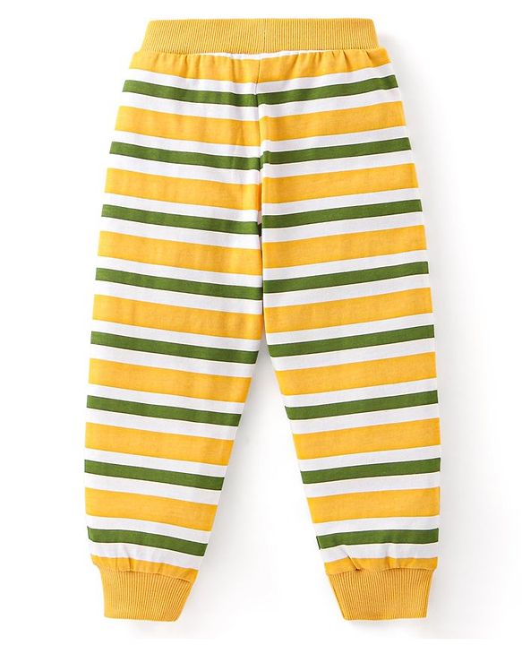 Babyhug Cotton Jersey Knit Full Length Lounge Pant Stripes & Bear Print Pack Of 3 - Multicolor