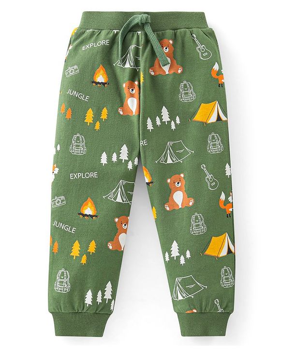 Babyhug Cotton Jersey Knit Full Length Lounge Pant Stripes & Bear Print Pack Of 3 - Multicolor