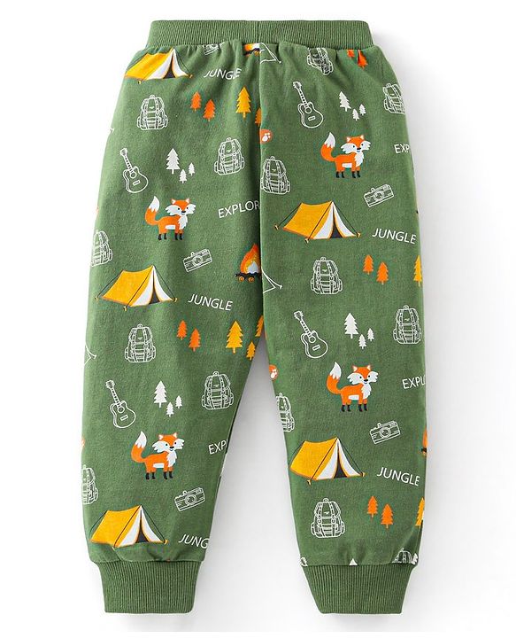 Babyhug Cotton Jersey Knit Full Length Lounge Pant Stripes & Bear Print Pack Of 3 - Multicolor