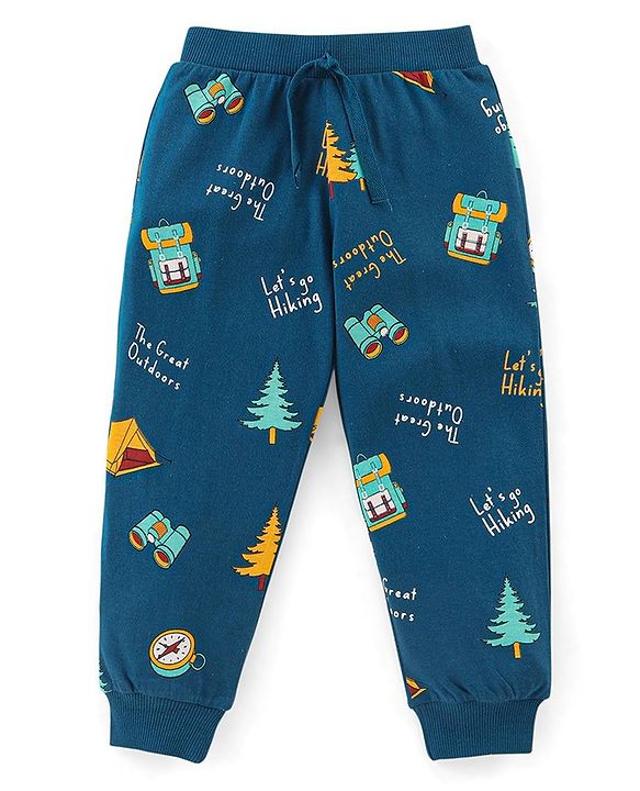 Babyhug Cotton Knit Full Length Vacation Print Lounge Pants Pack of 3 - Navy Maroon & Yellow