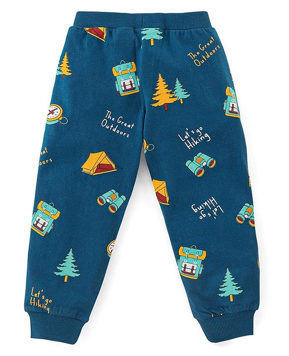 Babyhug Cotton Knit Full Length Vacation Print Lounge Pants Pack of 3 - Navy Maroon & Yellow