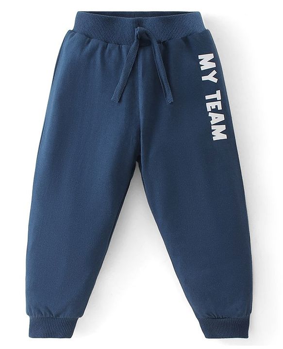 Babyhug Cotton Knit Full Length Lounge Pant Text Print Pack Of 3 - Maroon Yellow & Navy Blue