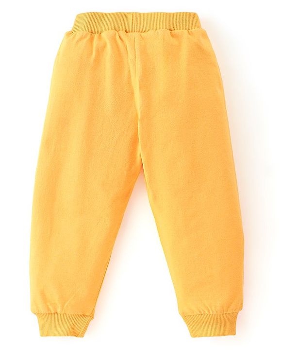 Babyhug Cotton Knit Full Length Lounge Pant Text Print Pack Of 3 - Maroon Yellow & Navy Blue