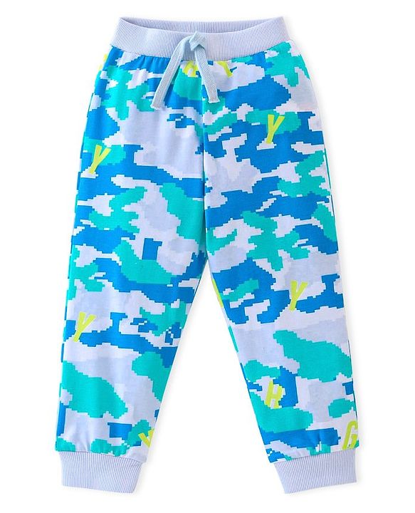 Babyhug Cotton Knit Full Length Camo Print Lounge Pants Pack of 3 - Blue