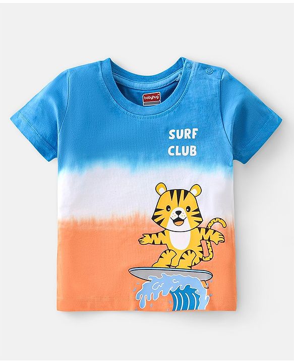Babyhug 100% Cotton Half Sleeves Tie & Dye T-Shirt With Tiger Graphics - Blue Orange