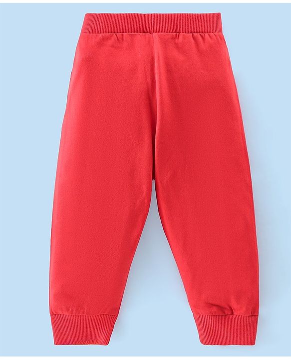 Babyhug Cotton Knit Full Length Lounge Pants Striped & Text Printed Pack of 3 - Blue Yellow & Red