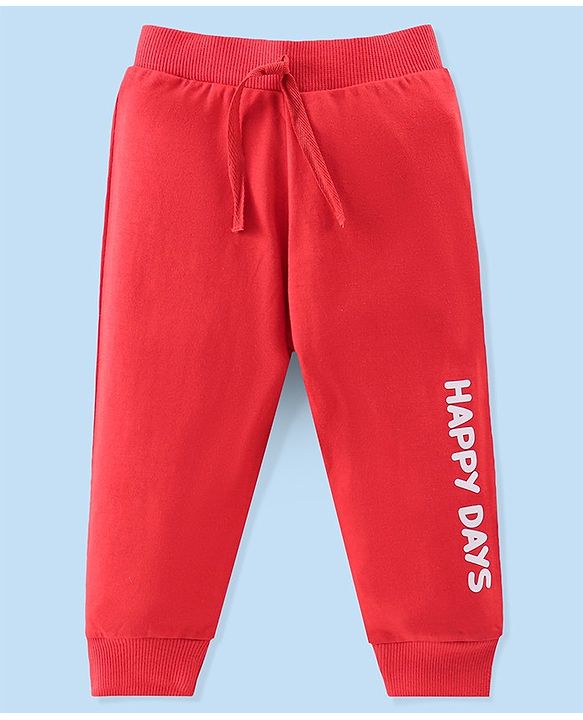 Babyhug Cotton Knit Full Length Lounge Pants Striped & Text Printed Pack of 3 - Blue Yellow & Red
