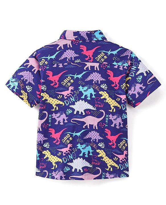 Babyhug 100% Cotton Half Sleeves Shirt Dinosaur Print - Purple