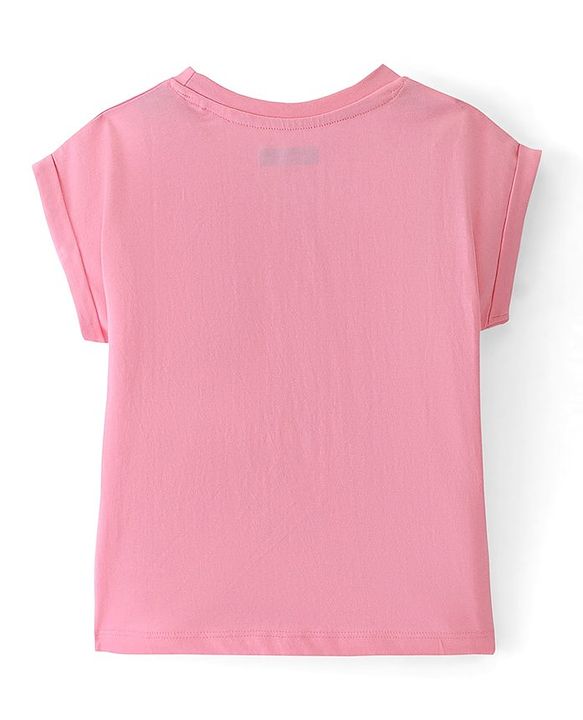 Pine Kids Cotton Knit Half Sleeves T-Shirt Happiness Print - Pink