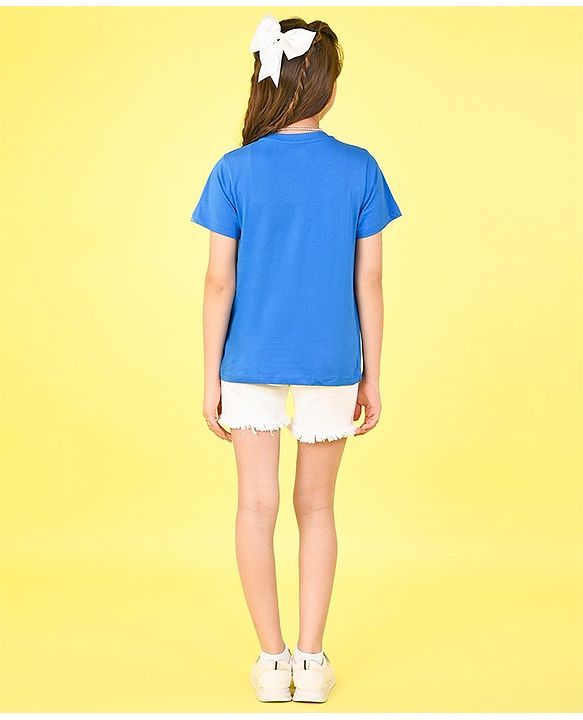 Pine Kids 100% Cotton Knit Half Sleeves T-Shirt Text Print - French Blue