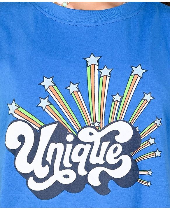 Pine Kids 100% Cotton Knit Half Sleeves T-Shirt Text Print - French Blue