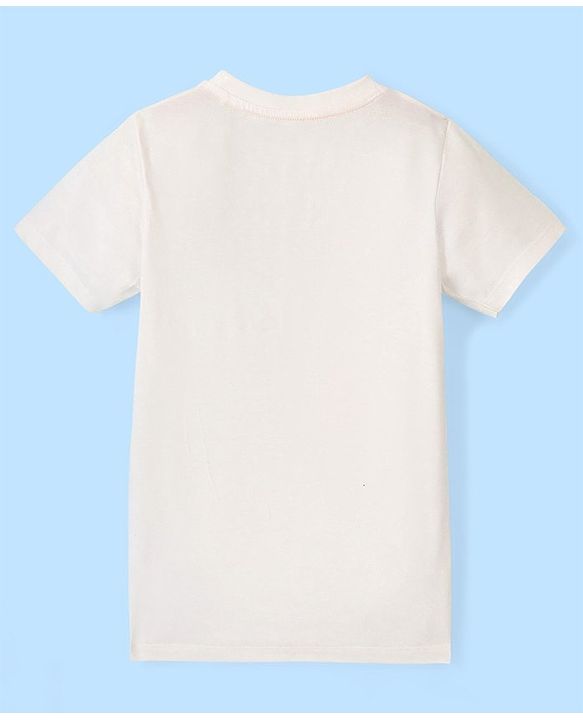Pine Kids 100% Cotton Half Sleeves T-Shirt With Fingers Cross Print - White