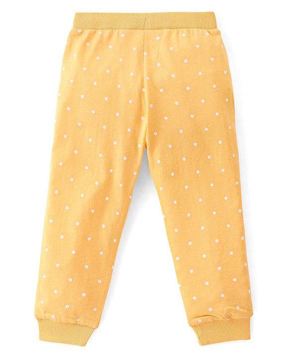 Babyhug Cotton Full Length Lounge Pants with Floral Print  & Bow Applique Pack of 3 - Pink Yellow & Blue
