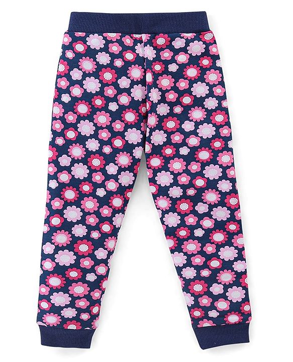 Babyhug Cotton Knit Full Length Floral Print Lounge Pants Pack of 3 - Navy Pink & Yellow