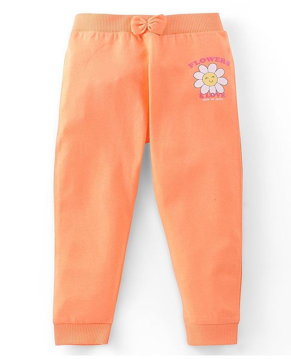 Babyhug Cotton Full Length Lounge Pants Floral Printed Pack of 3 - Pink & Orange
