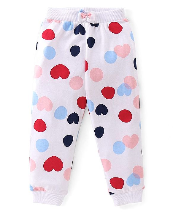 Babyhug Cotton Jersey Knit Lounge Pant Heart Print Pack of 3 - Multicolor