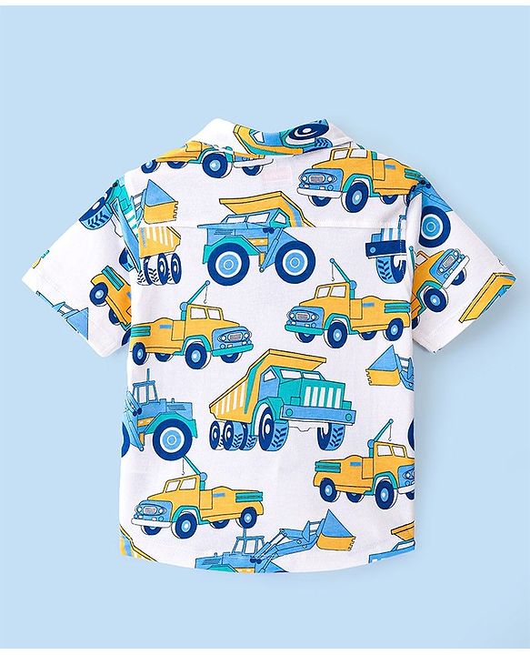 Babyhug 100% Cotton Knit Half Sleeve Shirt With JCB Print - White