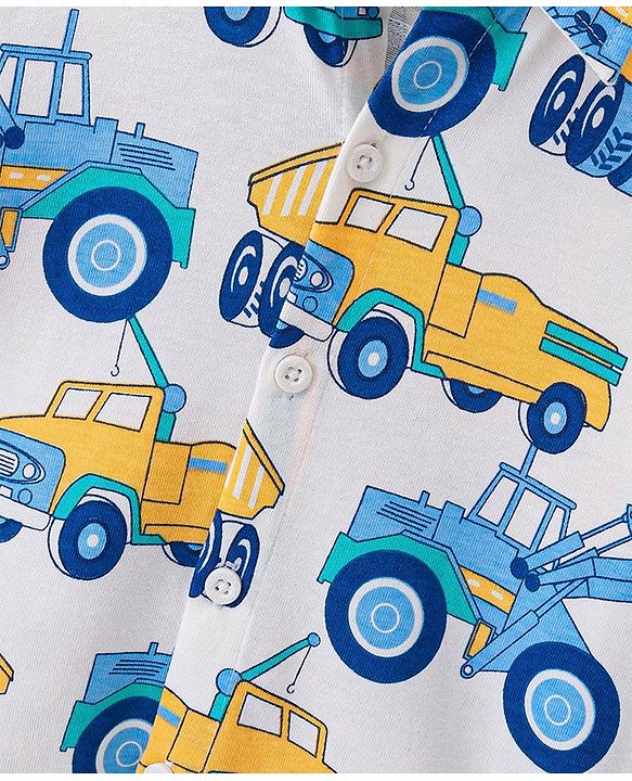 Babyhug 100% Cotton Knit Half Sleeve Shirt With JCB Print - White