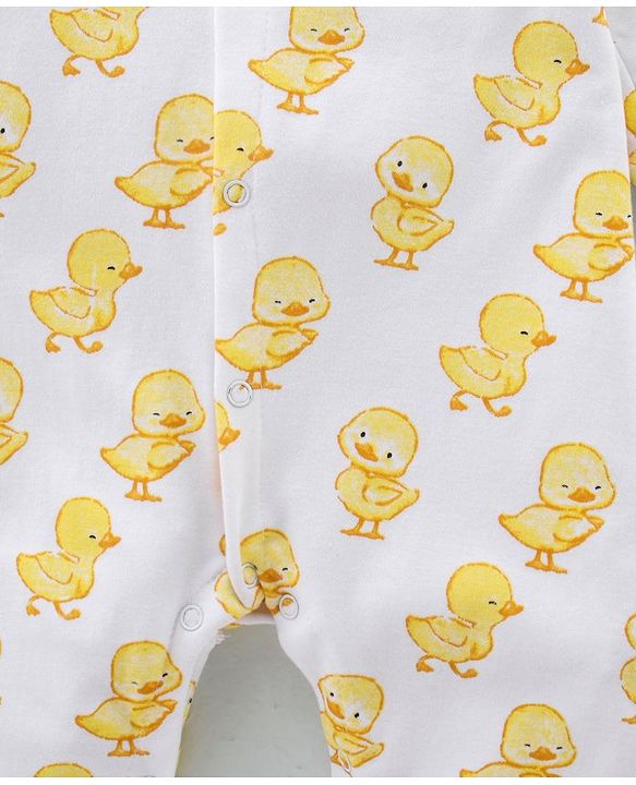 Babyhug 100% Cotton Interlock Knit Full Sleeves Romper Duck Print - White