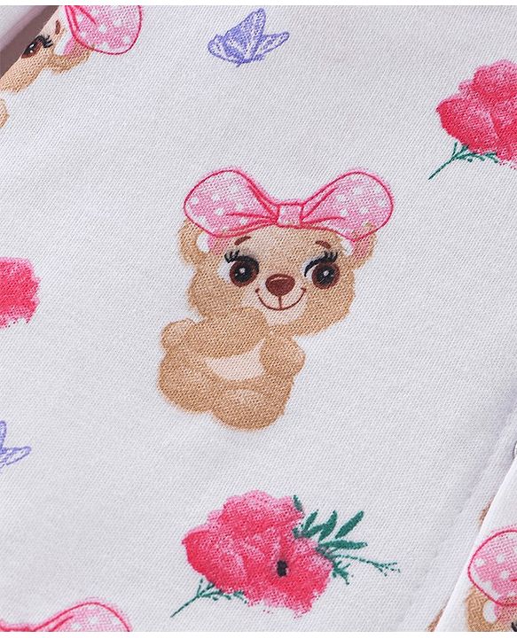 Babyhug 100% Cotton Full Sleeves Romper With Teddy Print - White