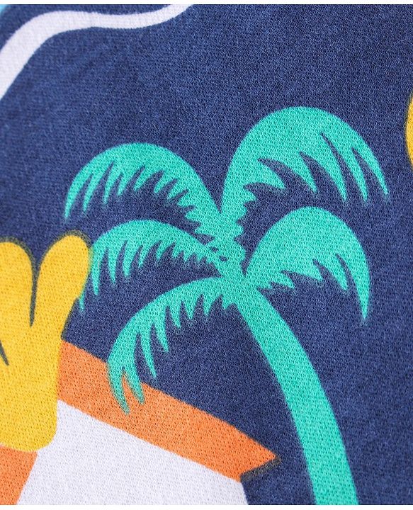 Babyhug 100% Cotton Interlock Knit Half Sleeves Beach Theme Romper - Multicolor