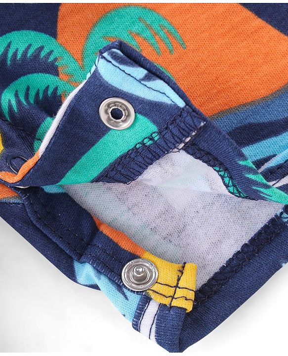 Babyhug 100% Cotton Interlock Knit Half Sleeves Beach Theme Romper - Multicolor
