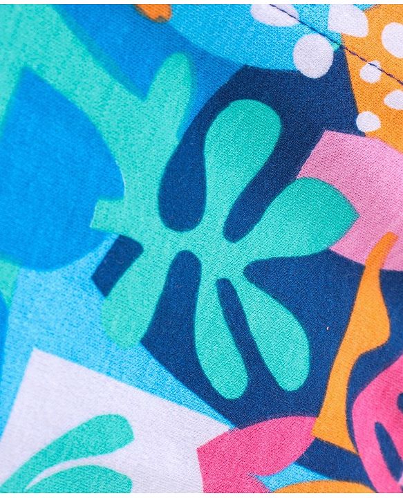 Babyhug 100% Cotton Knit Flutter Sleeves Romper With Coral Print - Blue