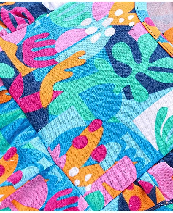 Babyhug 100% Cotton Knit Sleeveless Onesie with Sea World Print - Multicolour