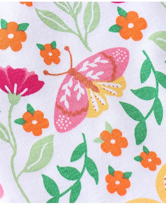 Babyhug 100% Cotton Sleeveless Onesie With Floral Print - White & Pink