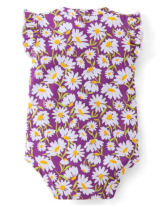 Babyhug 100% Cotton Sleeveless Onesie With Floral Print - Purple