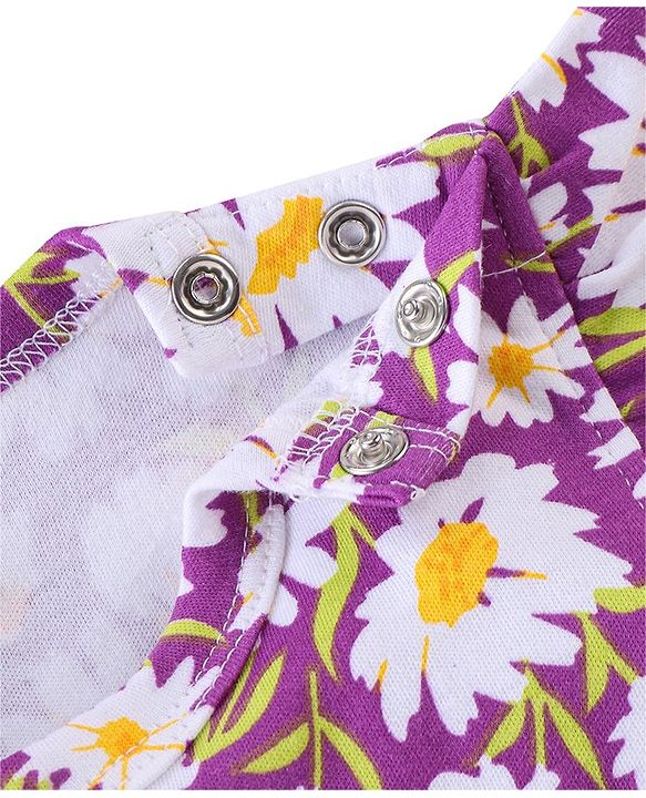 Babyhug 100% Cotton Sleeveless Onesie With Floral Print - Purple