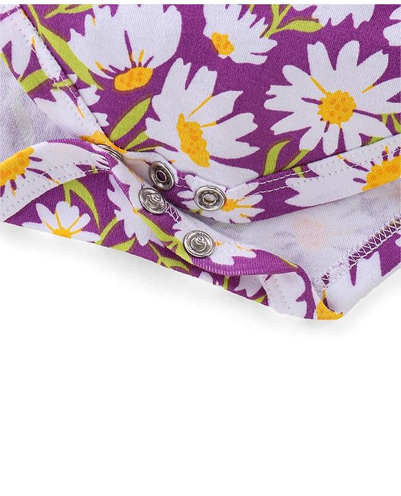 Babyhug 100% Cotton Sleeveless Onesie With Floral Print - Purple